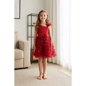 Maroon Tulle Overlay Easter Pagent Church Party Butterfly Dress Size 6-7